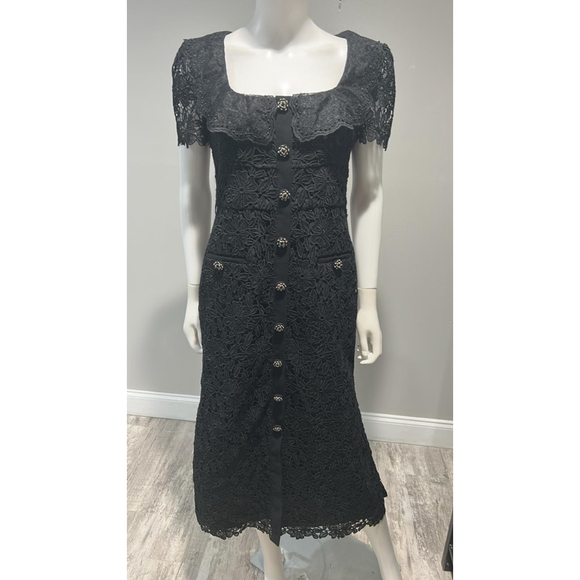 Self-Portrait Black Guipure Lace Button Midi Dress Size 8 ** no belt - Picture 5 of 11